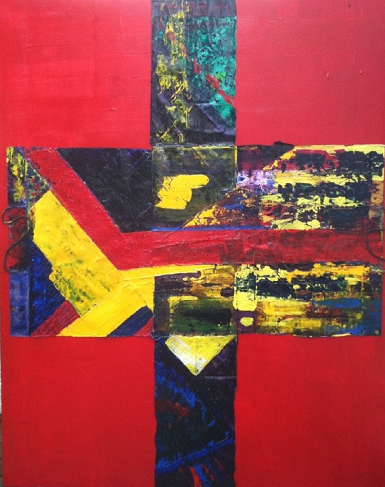 Crossroad — Mixed Media on Paper and Canvas, 48 × 60.5 in, by Bishop Donald Hilliard, Jr.